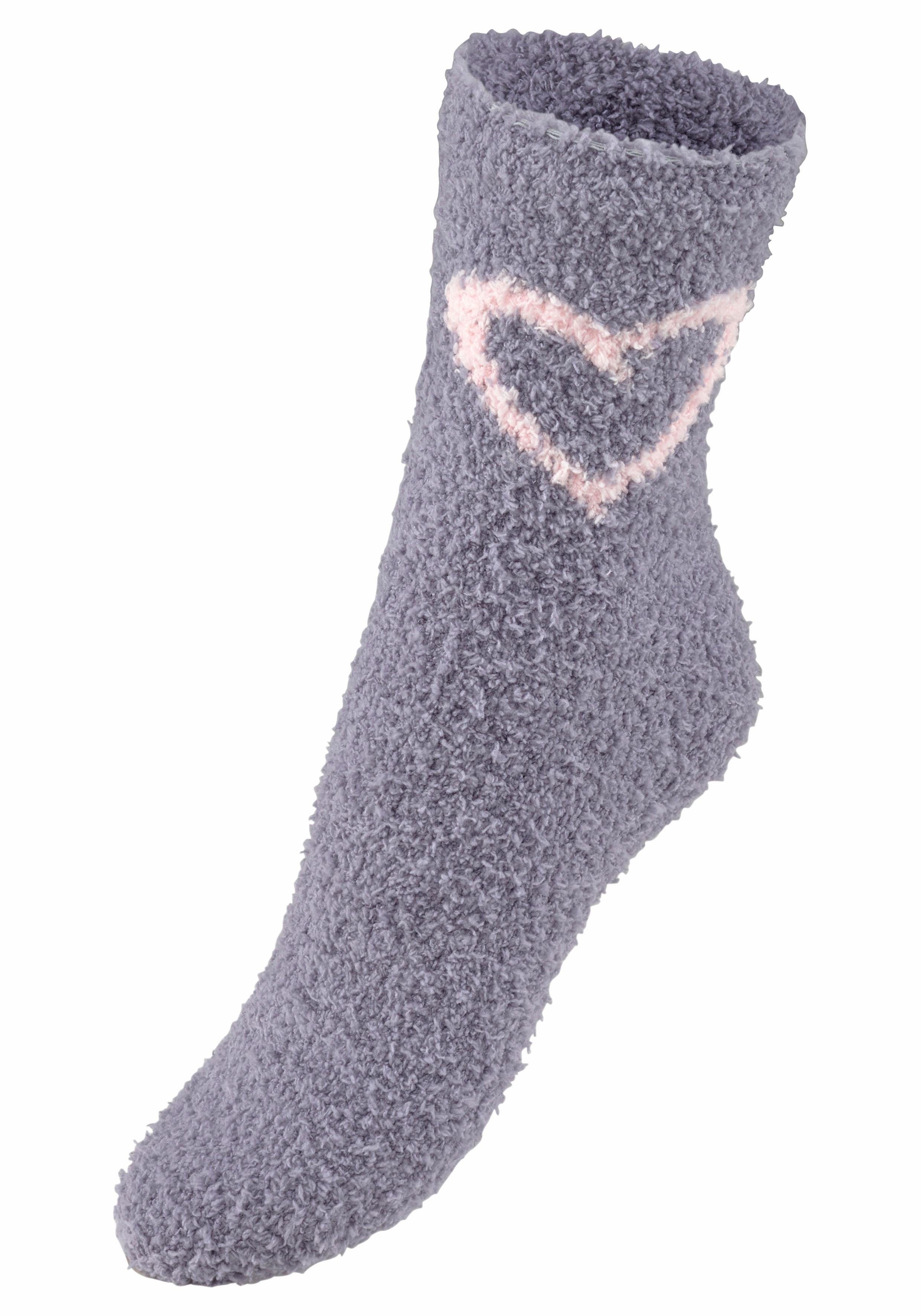 Lavana Kuschelsocken Damen Flauschige Wintersocken Haussocken Bittsocken (Packung, 5-Paar) mit Herzen am Bund