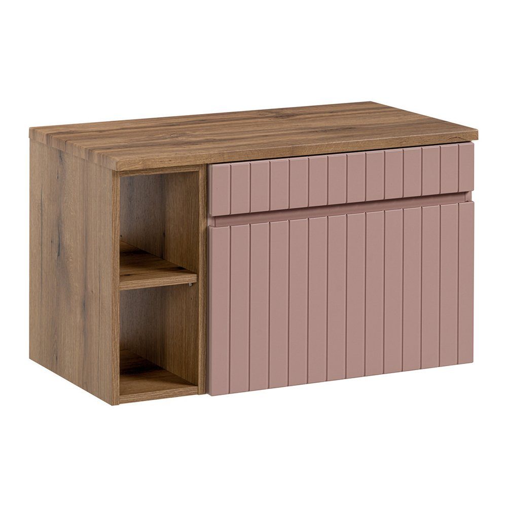 Lomadox Waschbeckenschrank IRAKLIO-56-ROSE rosa Eiche Nb., Regal, 1 Auszug, B/H/T 80,4/48,5/46 cm