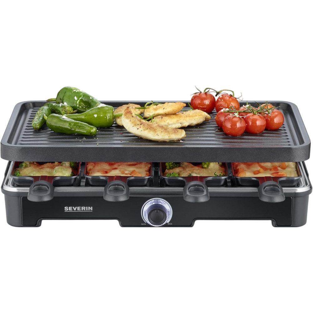 Severin Raclette RG 9670 - Raclette - schwarz, 8 Raclettepfännchen