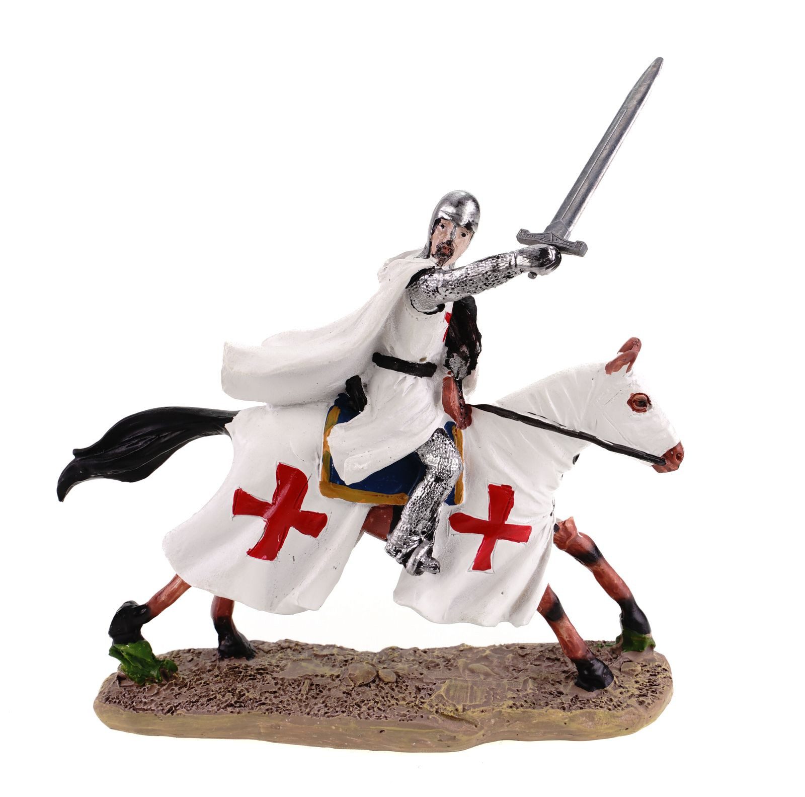 Kremers Schatzkiste Dekofigur Tempelritter auf Pferd im Angriff handbemalt aus Polyresin Statue