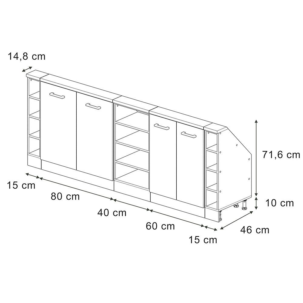 Vicco Unterschrank R-Line, Sonoma/Anthrazit, 210 cm 5er Set (5-St)