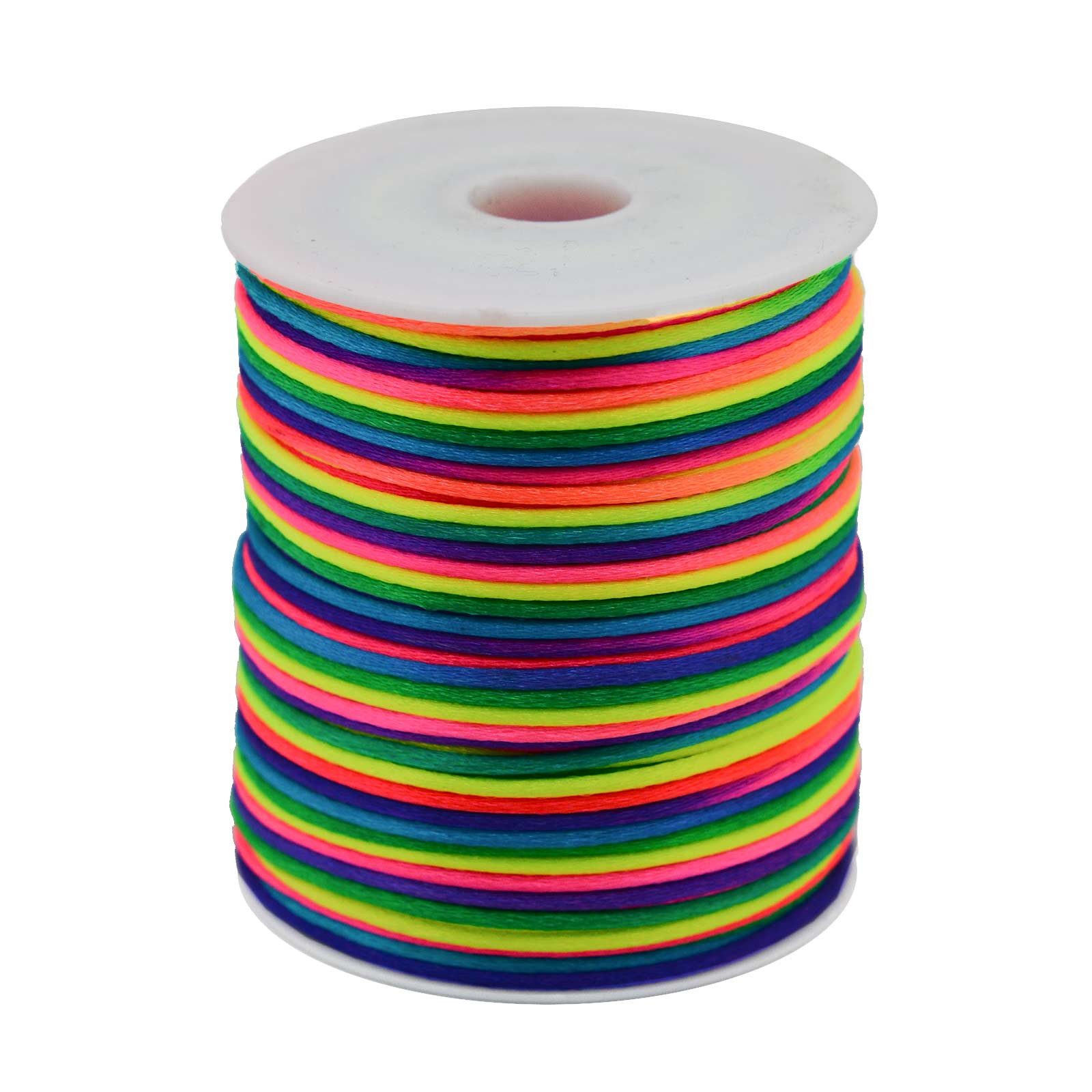 maDDma Kordel 90m Satinschnur 2mm Satinkordel Schmuck-Kordel Kumihimo Bänder, rainbow