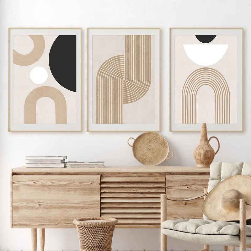 Sarfly Kunstdruck Premium Poster Set,Moderne Abstrakt Kunst Wandbilder,Ohne Rahmen, (3 St), Boho Deko Bilder für Wohnzimmer Schlafzimmer