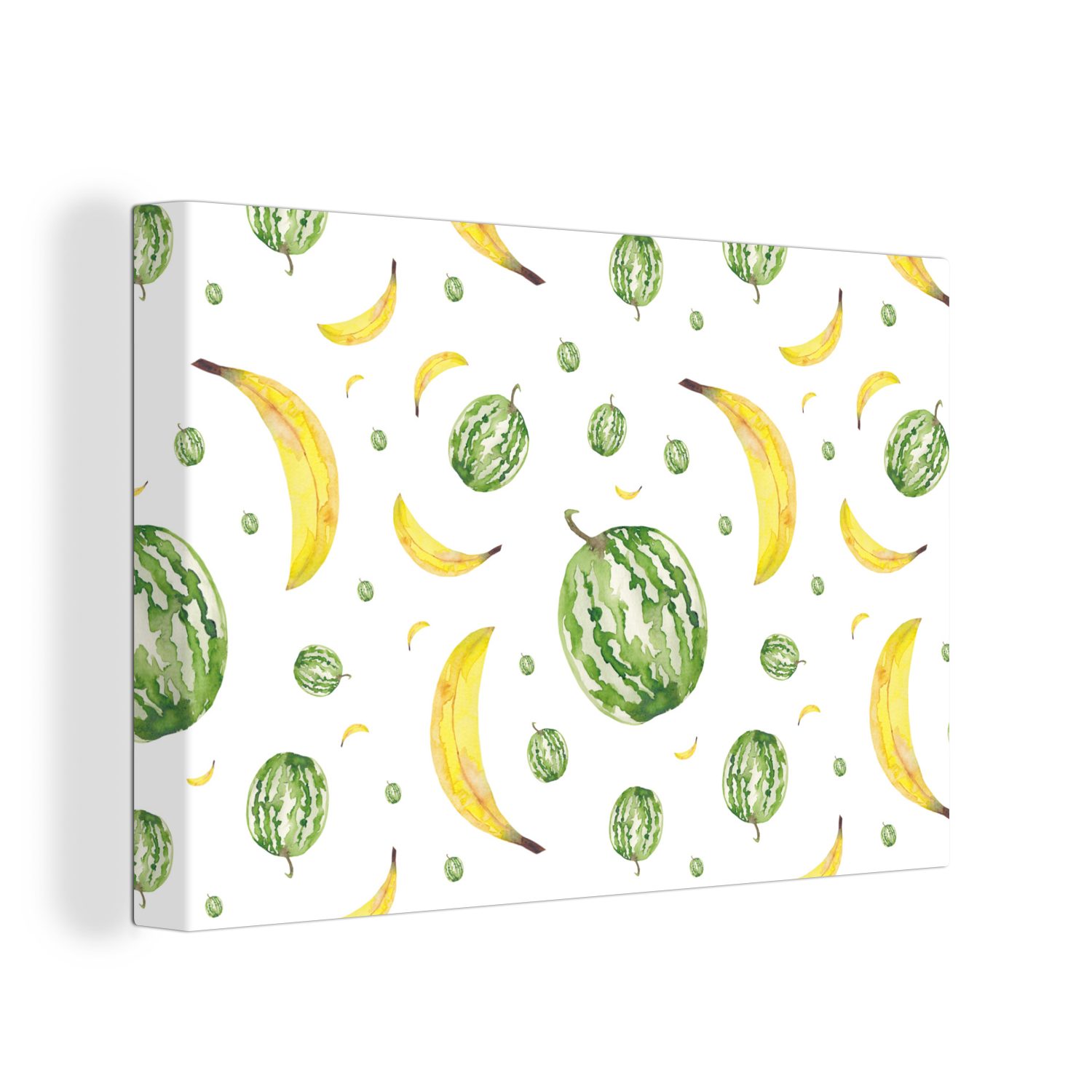 OneMillionCanvasses® Leinwandbild Bananen - Melonen - Schablonen, (1 St), Wandbild Leinwandbilder, Aufhängefertig, Wanddeko, 30x20 cm
