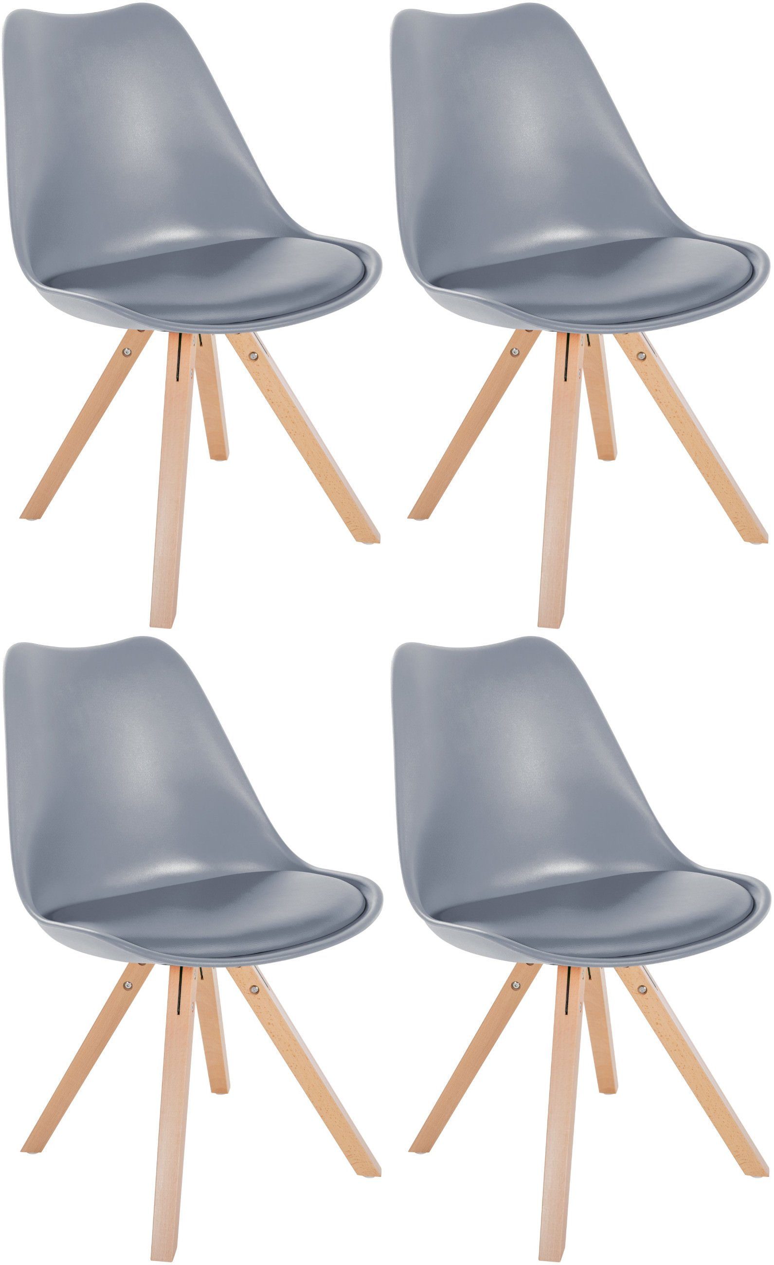 CLP Esszimmerstuhl Sofia Kunststoff (4er Set), gepolstert, Holzgestell grau | Stühle