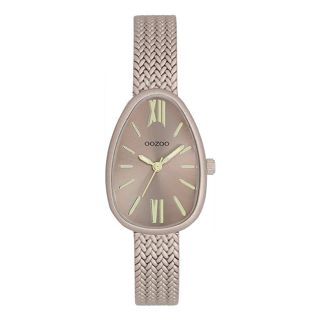 OOZOO Quarzuhr Damenuhr C11644 – Taupe – Oval 22×31 mm – Milanaiseband, – Elegante Ton-in-Ton Uhr im modernen Soft-Look
