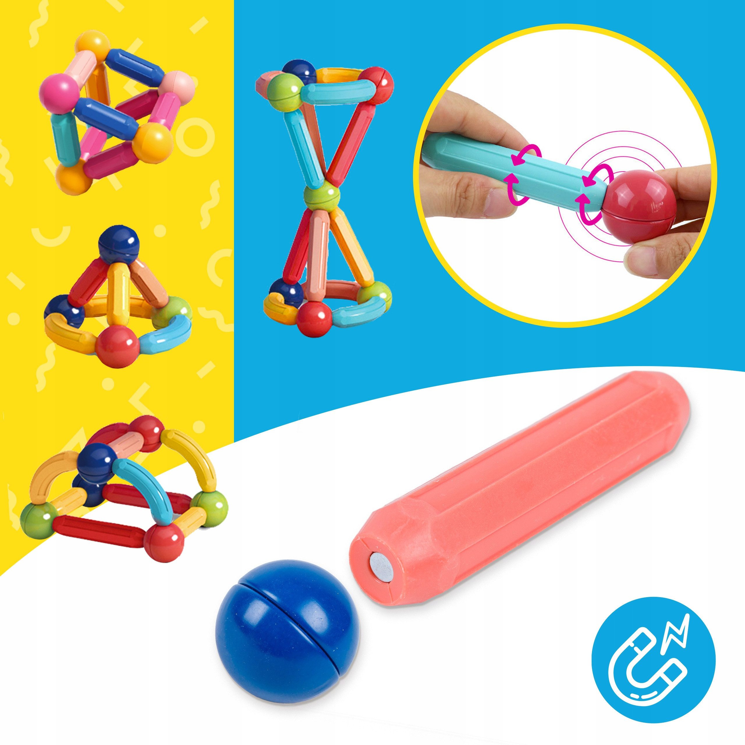 kinderplay Magnetische Konstruktionsbausteine – 120 Teile – Lernspielzeug Kinder Magnetspielbausteine, (Set, Magnetische Konstruktionsbausteine XXL 120 Teile) – Bild 4 von 5