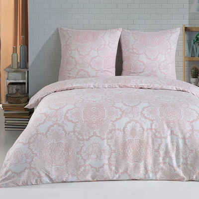 Bettwäsche, Buymax, Renforcé, 2 teilig, Bettbezug-Set 135x200 cm 100% Baumwolle Reißverschluss Altrosa Weiß