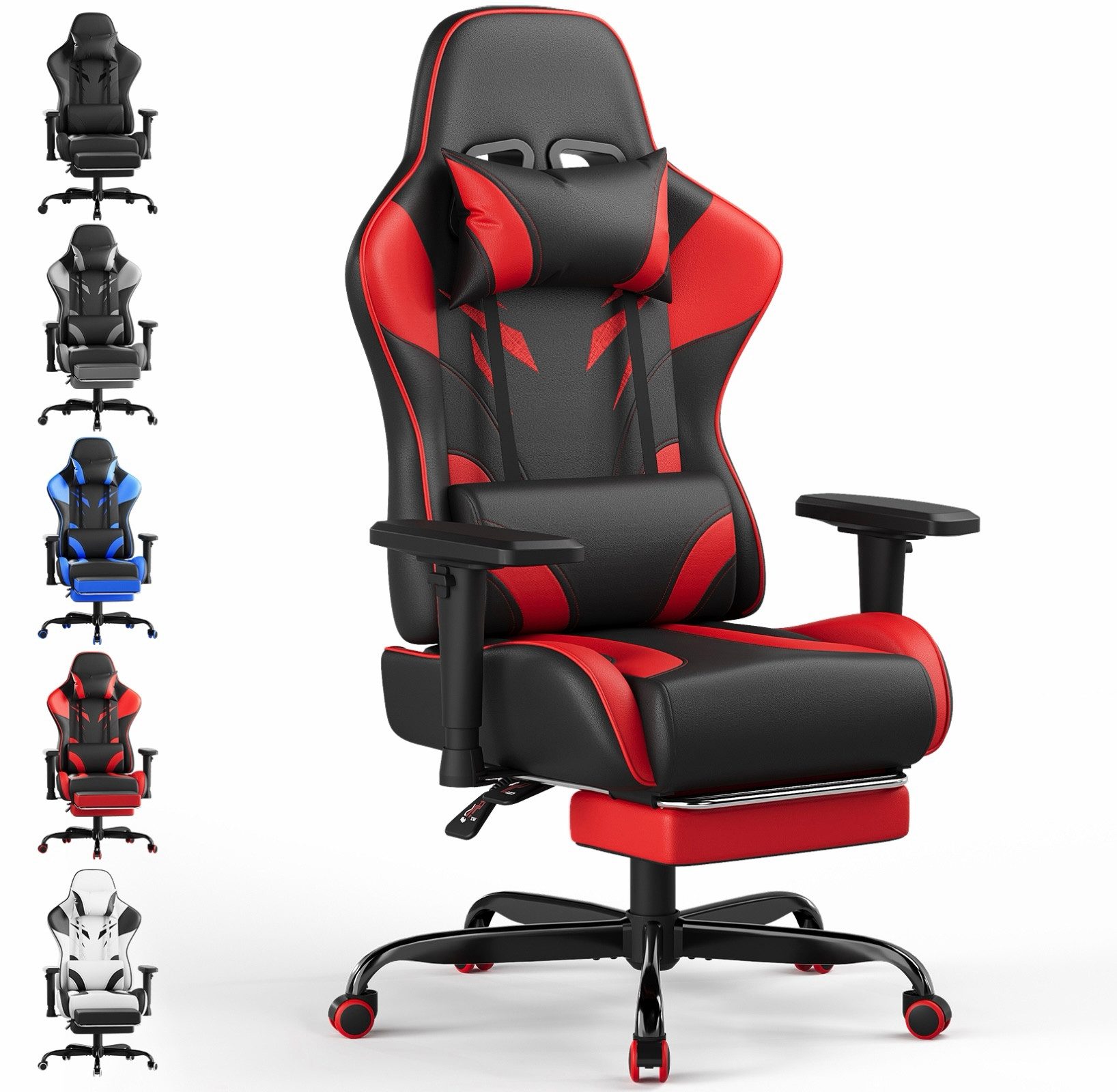 HOMALL Gaming-Stuhl Massage Gaming Stuhl mit Fußstütze 90-135° Rückenlehne einstellbar (Bürostuhl Ergonomisch,Verstellbarem Lenden- & Kopfkissen,mit Fußstütze), Ergonomischer Bürostuhl,Kopfstütze und Lendenstütze