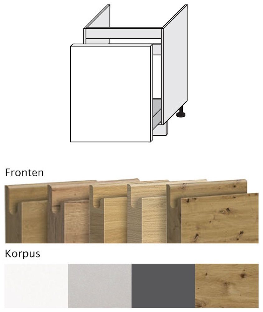 Feldmann-Wohnen Spülenunterschrank Arezzo (1-St) Schublade grifflos Selbsteinzug 1 & und Front- mit Soft-Close-Funktion Schublade HETTICH 60cm wählbar (Vollauszug), Vollauszug, Korpusfarbe