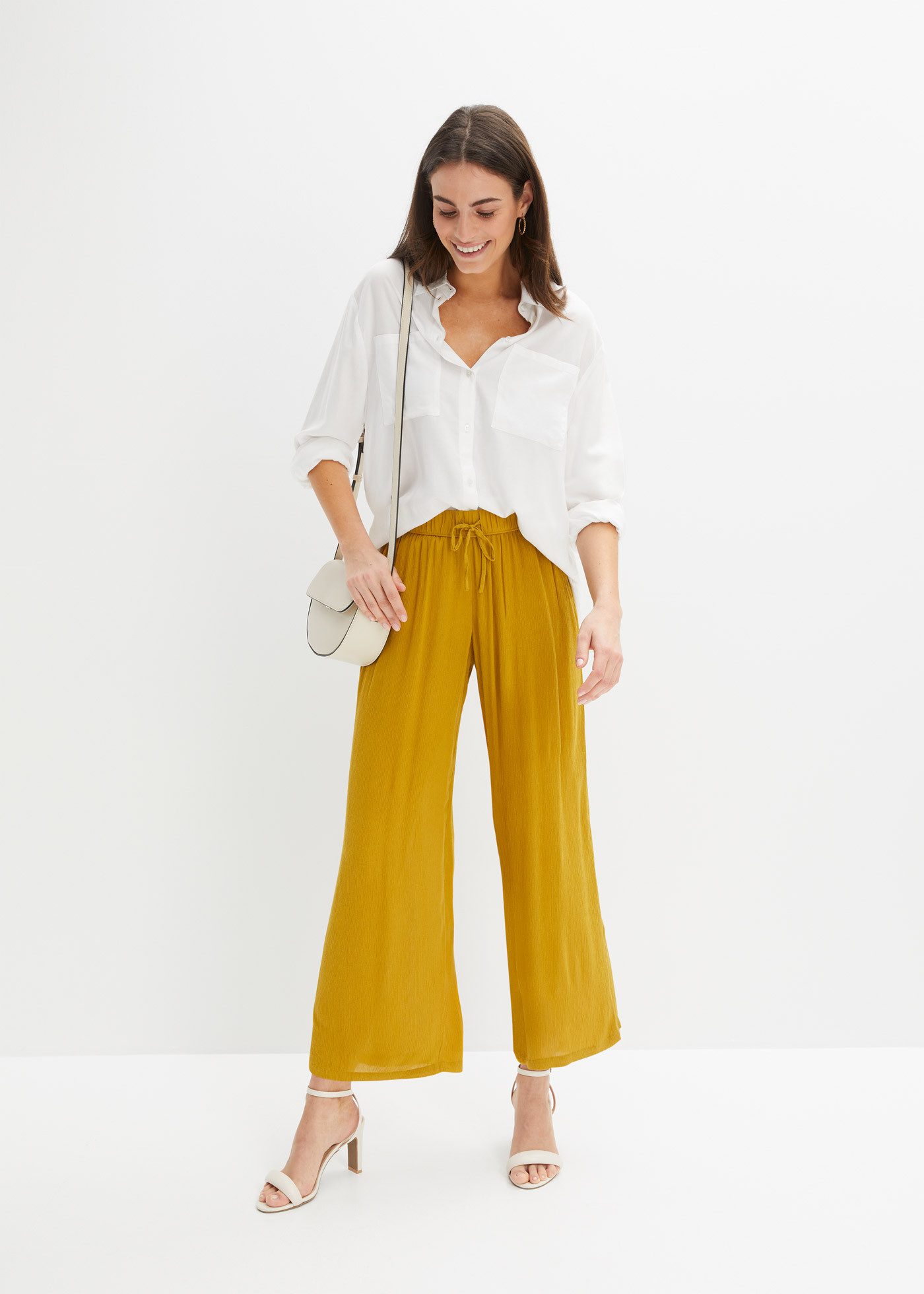 bonprix Schlupfhose aus Viskose, mit Bindeband, lockere Passform, mit Crinkle-Struktur