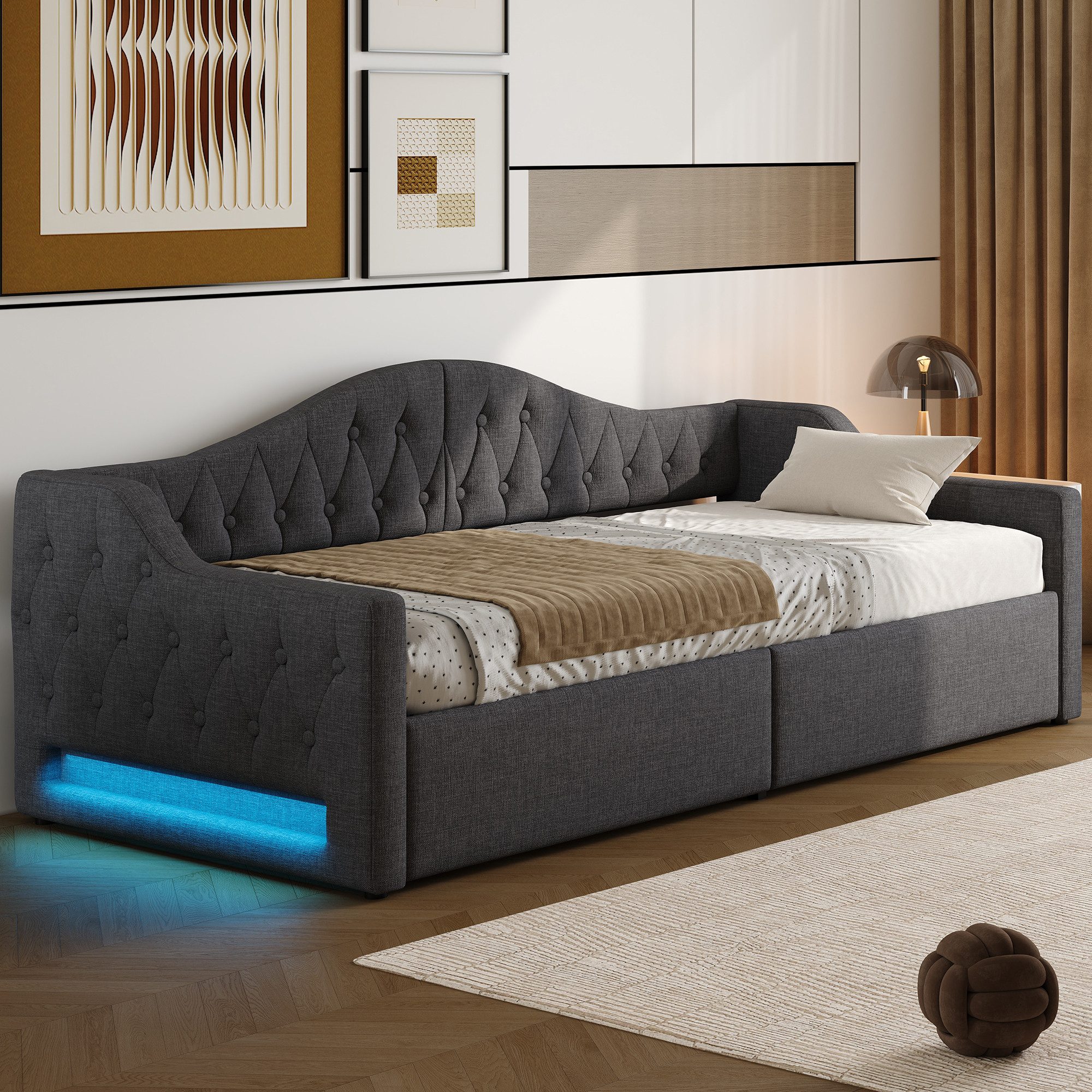 Odikalo Schlafsofa Tagesbett Schlafcouch Daybed Daybett Stauraum 90/140x200 Grau Beige