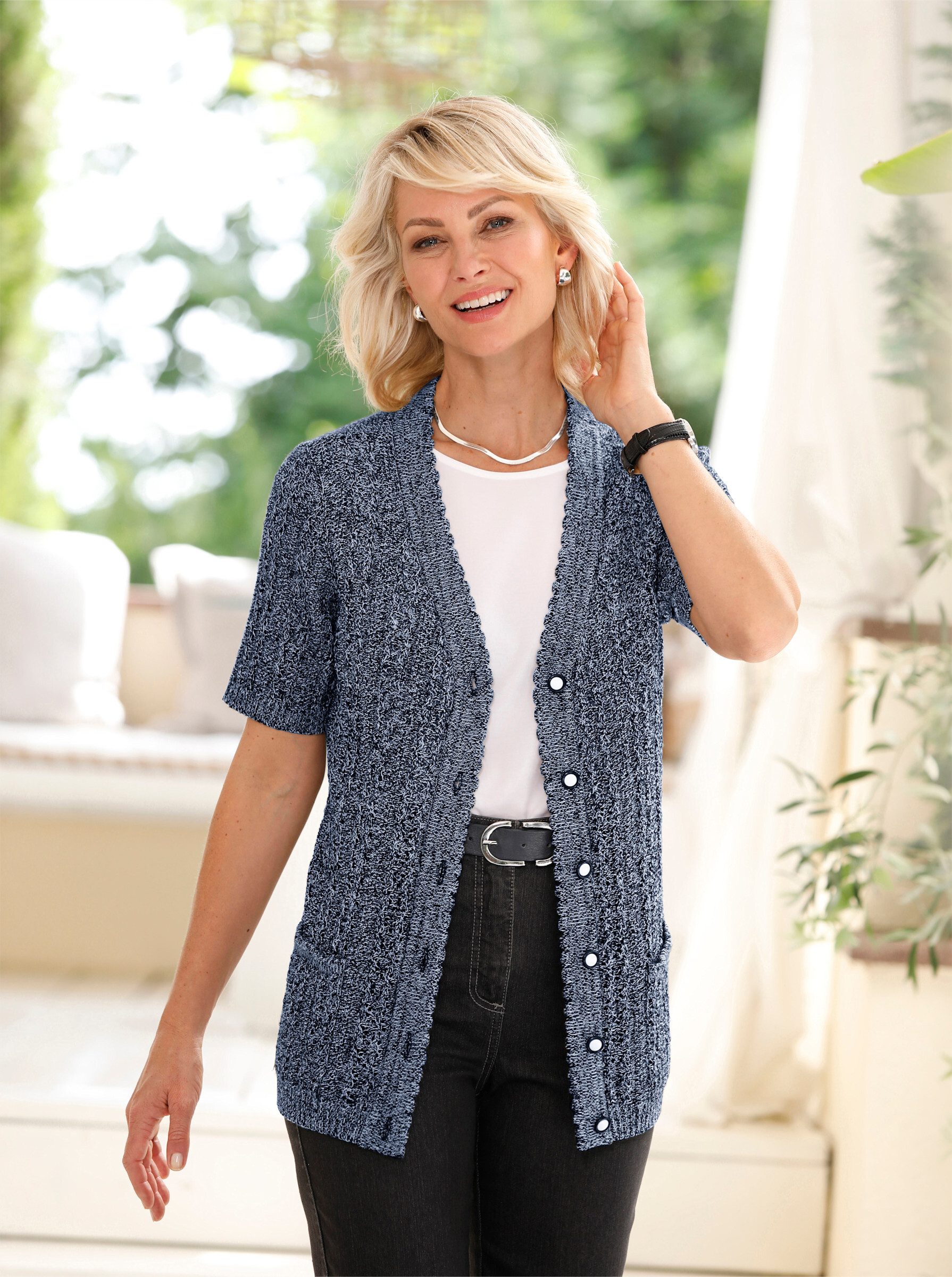Witt Strickjacke Strickjacke Kurzarm Ajour, Jersey