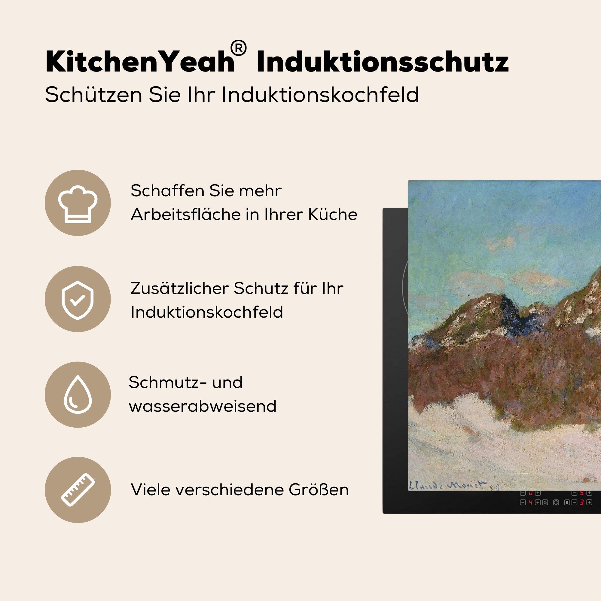 81x52 Monet, Kolsaas - küche, von Induktionskochfeld Ceranfeldabdeckung Claude MuchoWow die Gemälde Vinyl, für tlg), (1 Der Berg Herdblende-/Abdeckplatte Schutz cm,