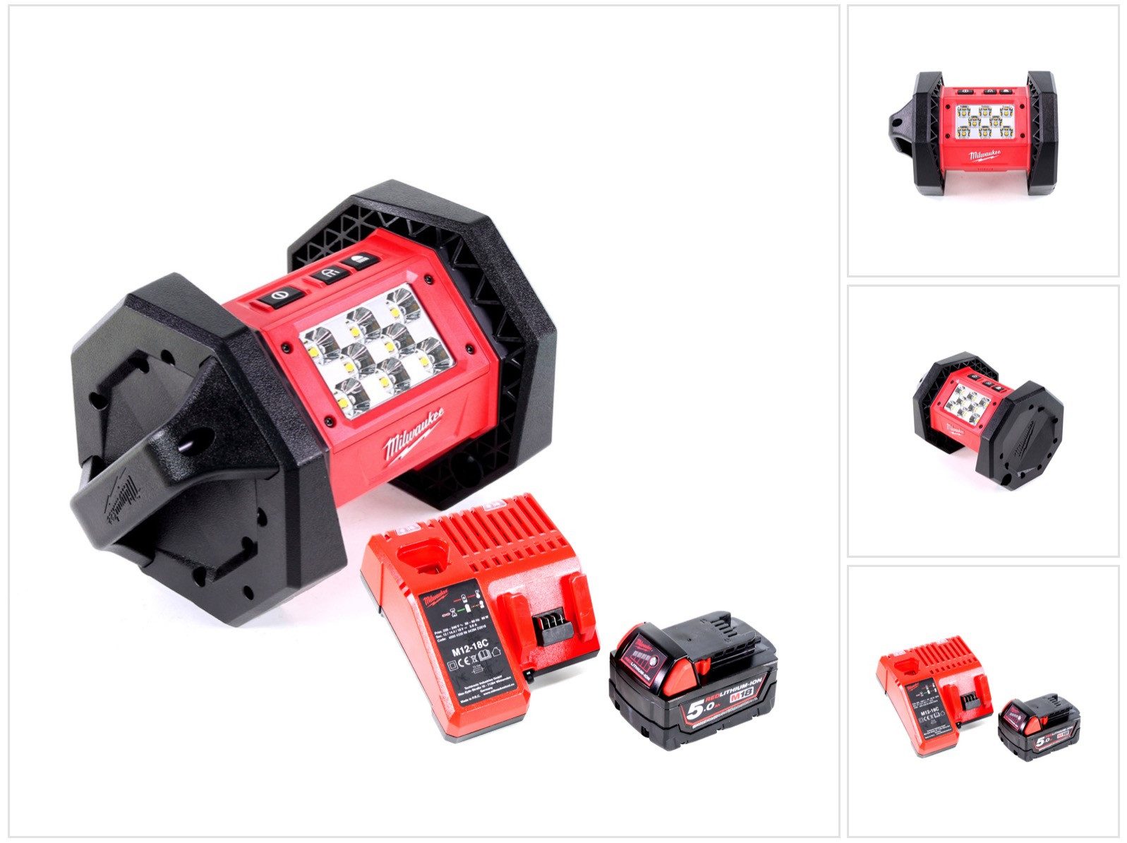 Milwaukee Baustrahler M18 AL-501C Akku LED Flutstrahler mit 1100 Lumen + 1x 5,0 Ah Akku + U