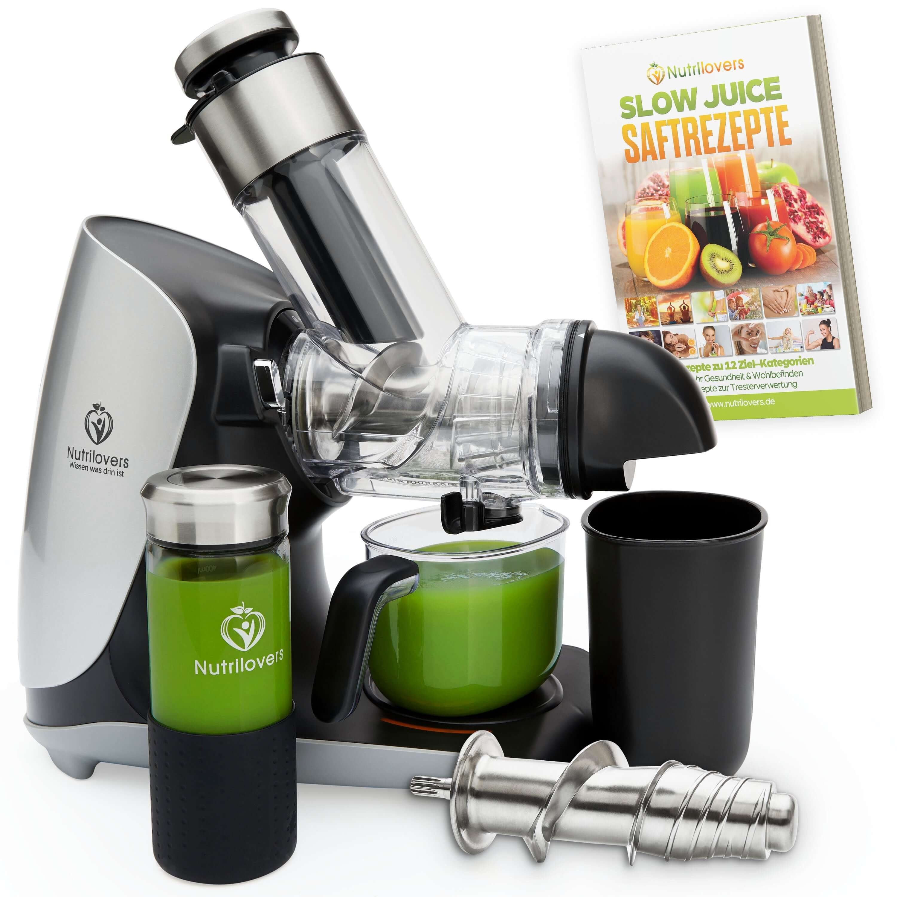 Nutrilovers Slow Juicer GREEN-PRESS MAX EDELSTAHL Entsafter Slow Juicer mit Edelstahl-Schnecke, 200 W