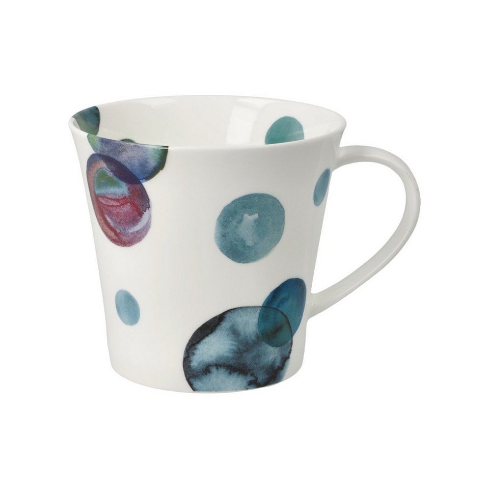 Goebel Becher Colori, Porzellan, Mehrfarbig H:9.5cm D:10cm Porzellan,  Farbe: weiß mit blauem Kreise Motiv