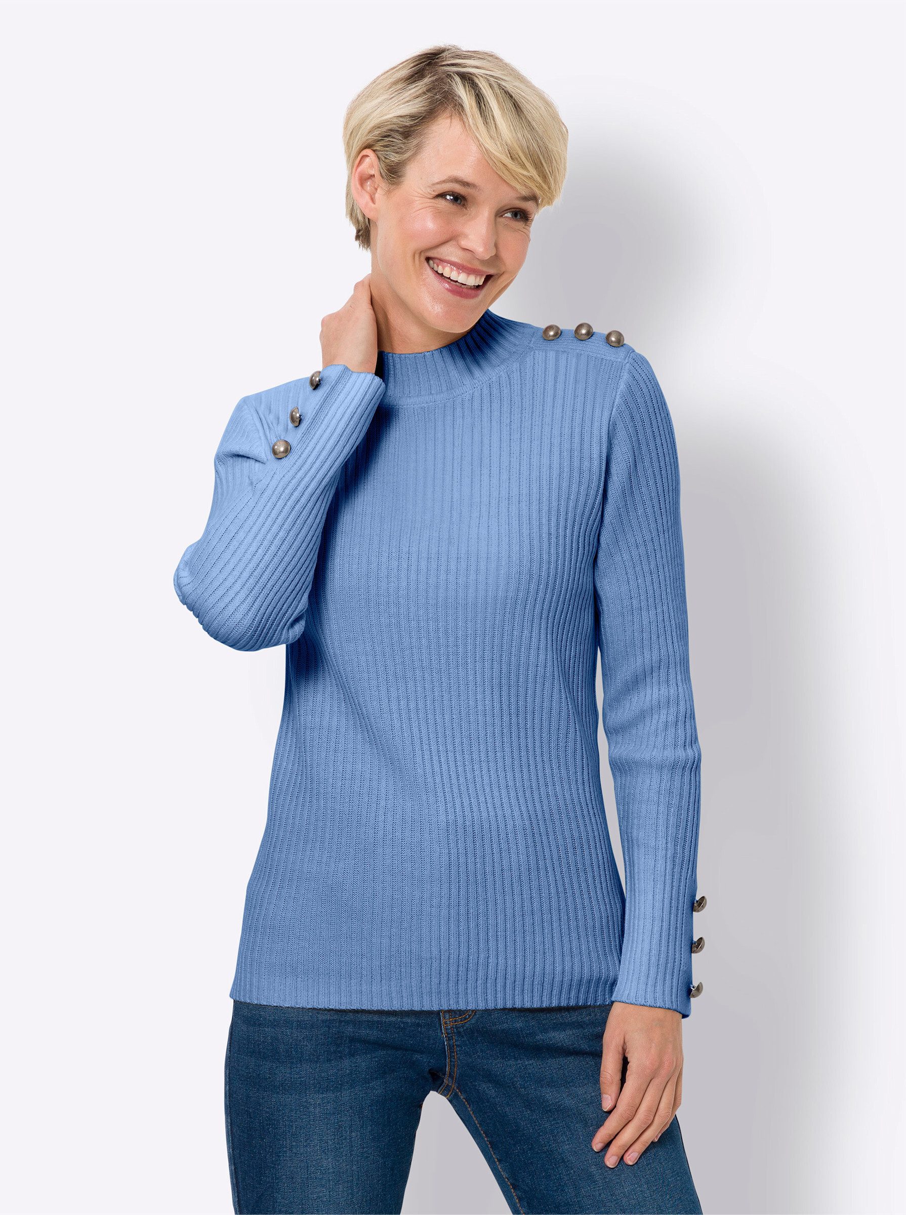 Sieh an! Strickpullover Stehkragen-Pullover Langarm Ripp