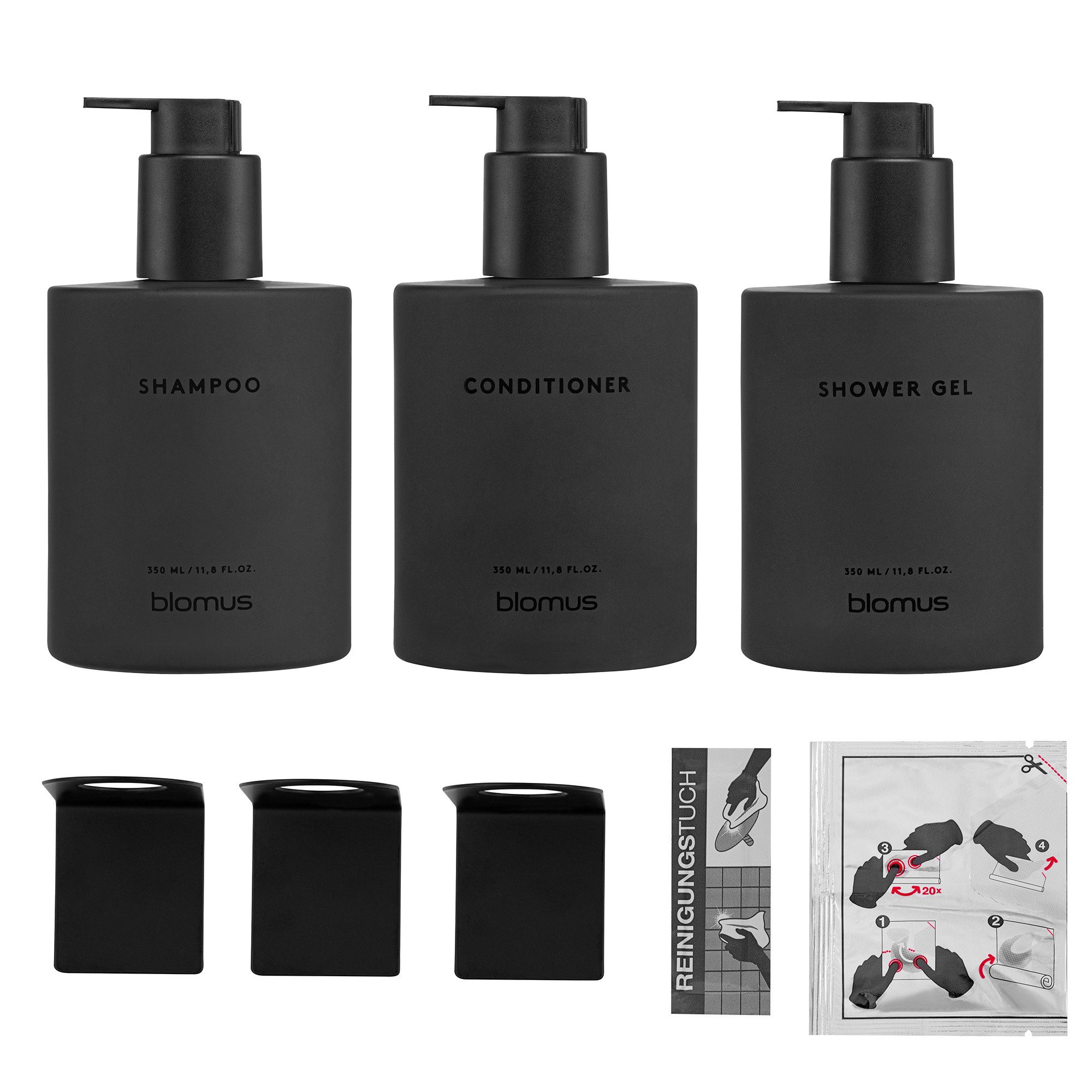 blomus Seifenspender Glasflaschen 3er Set -KIREI- Shampoo, Duschgel & Conditioner Spender, (3er-Set, 3-tlg), Stilvolle Glasflasche, Nachhaltig, inkl. Wandhalterung, Bad