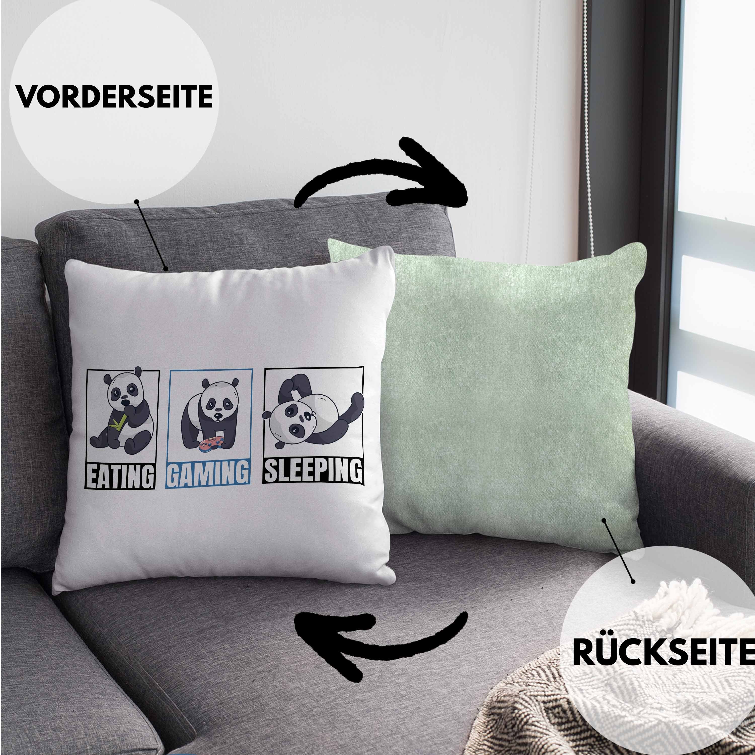 Trendation Dekokissen Trendation - für Lustige Gamer 40x40 Gaming Geschenk Füllung Zocker Kissen Dekokissen Panda Jungs Geschenkidee mit Grün