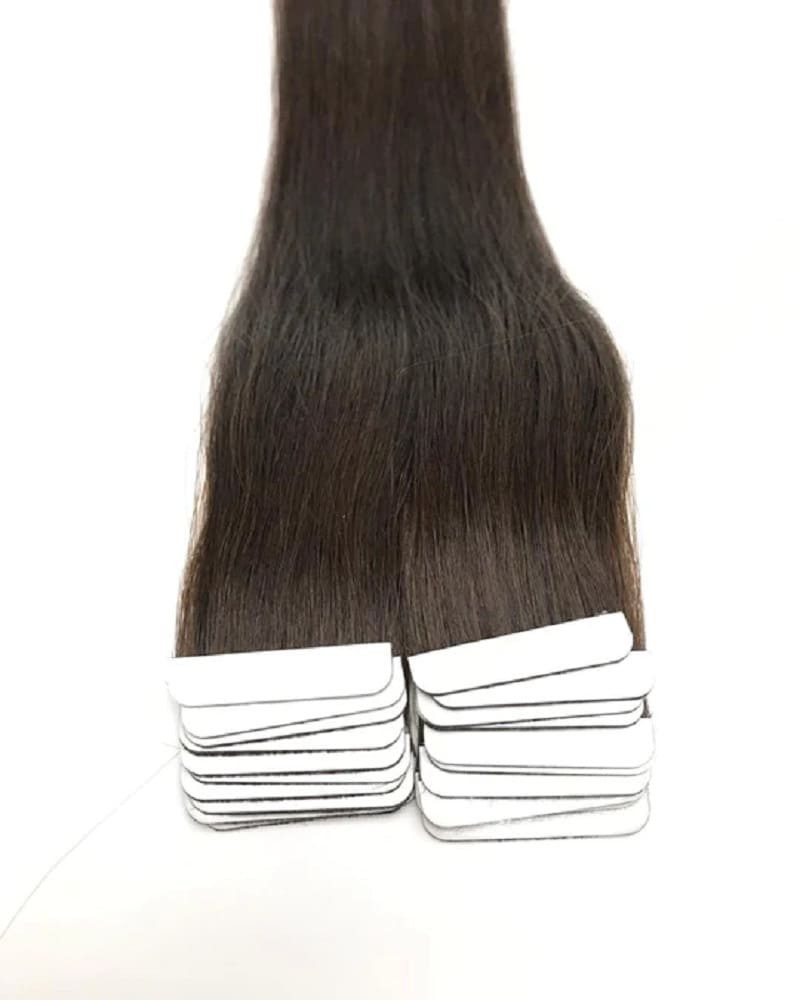 Haarwelten Deluxe Hair Extensions Echthaar-Extension Tape in Hair Echthaartapes, natur braun, Remy Haar für Haarextensions, 100% Echthaartresse für Extensions als Tape
