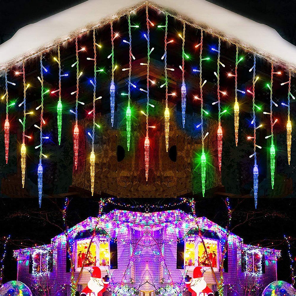 Rosnek LED-Lichtervorhang Eiszapfen-Anhänger, 8 Multicolor anschließbar Weihnachtsdeko, Traufe Memory-Funktion; wasserdicht, Modi, für