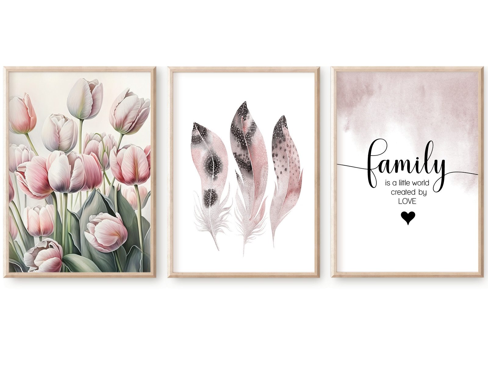 Poster Bilderset Wandbilder FAMILY IS A LITTLE WORLD MADE OF LOVE 3er SET