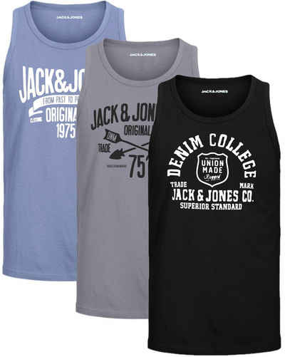 Jack & Jones Tanktop (3er-Pack) in unifarbe, mit Rundhalsausschnitt, mit Print vorne