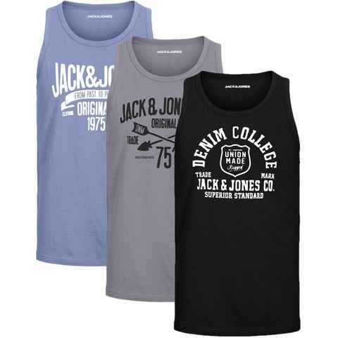 Jack & Jones Tanktop Bequemes Slimfit Shirt mit Printdruck (3er-Pack) unifarbenes Oberteil aus Baumwolle, Größe XXL