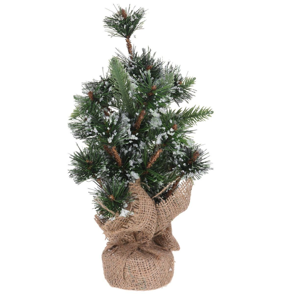 Home&Styling Dekobaum Künstlicher Tisch Christbaum 30 cm grün mit Jutesack Glitzer Schnee, biegsame Äste