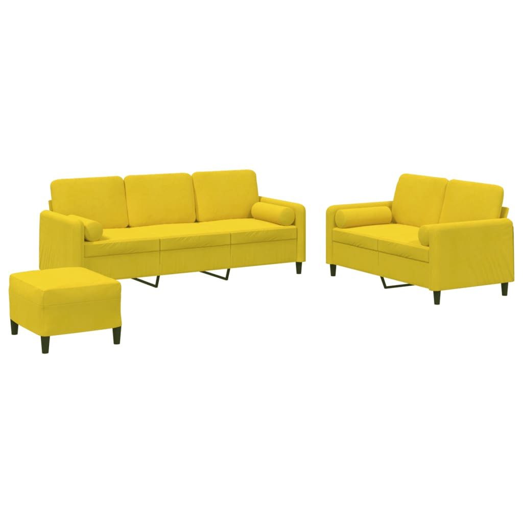 vidaXL Sofa, 3-tlg. Sofagarnitur mit Kissen Gelb Samt