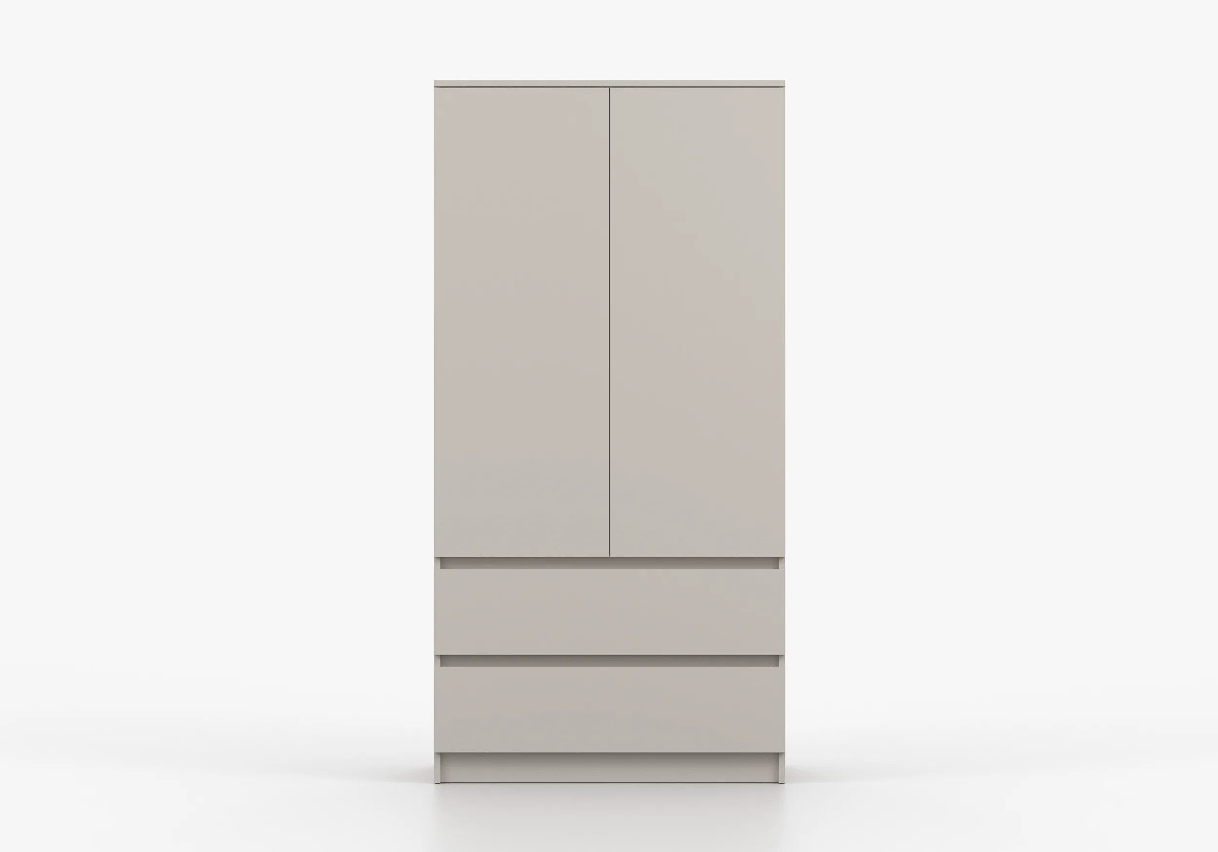 MOEBLO Drehtürenschrank LOSKO 2D2S (Kleiderschrank - 90 cm breit, mit 2 Türen, 2 Schubladen, 4 Einlegeböden und Kleiderstange, grifflos, Weiß oder Kaschmir) (Bx – Bild 4 von 5