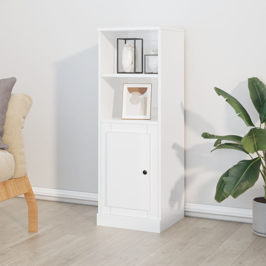 furnicato Highboard Sideboard 36 x 35,5 x 103,5 cm Hochglanz-Weiß aus Holzwerkstoff (1 St), Stabile Kommode mit viel Stauraum und inkludierter Wandhalterung