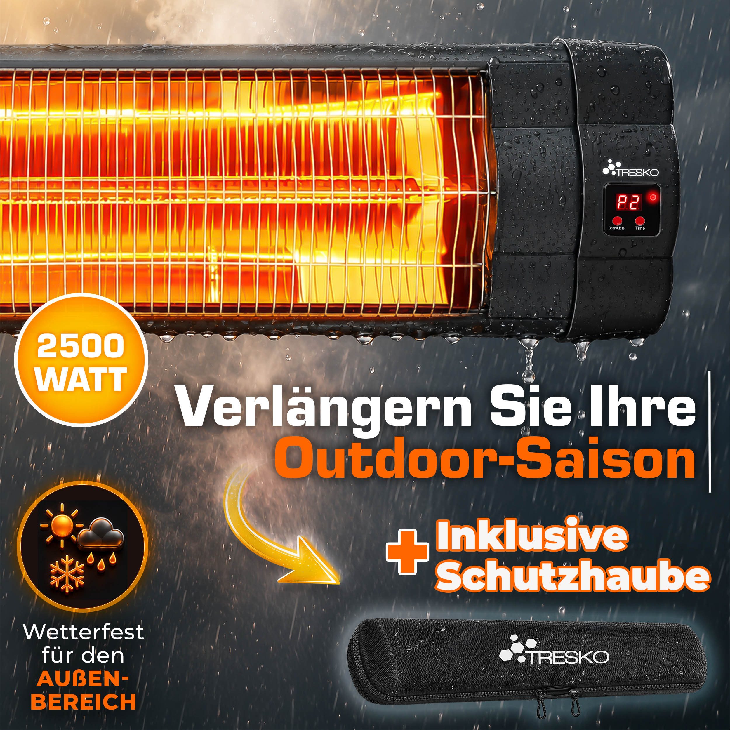 TRESKO Heizstrahler Infrarot Heizstrahler mit Fernbedienung, 3 Stufen & LED Anzeige, 2500 W, Wärmestrahler Wand Terrasse elektrisch Terrassenstrahler – Bild 5 von 5