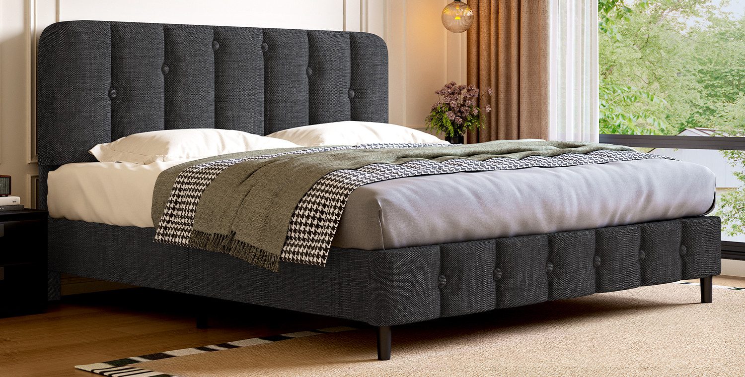 Lexzurn Polsterbett Polsterbett 140 x 200 cm mit Lattenrost, Doppelbett Bettrahmen mit Kopfteil,Gepolstertes Bett Bettrahmen
