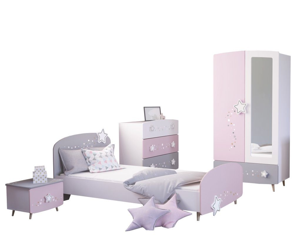 rosa Komplettschlafzimmer 24 4-teilig weiß Mädchen grau Kindermöbel Kinderzimmer Sternschnuppe