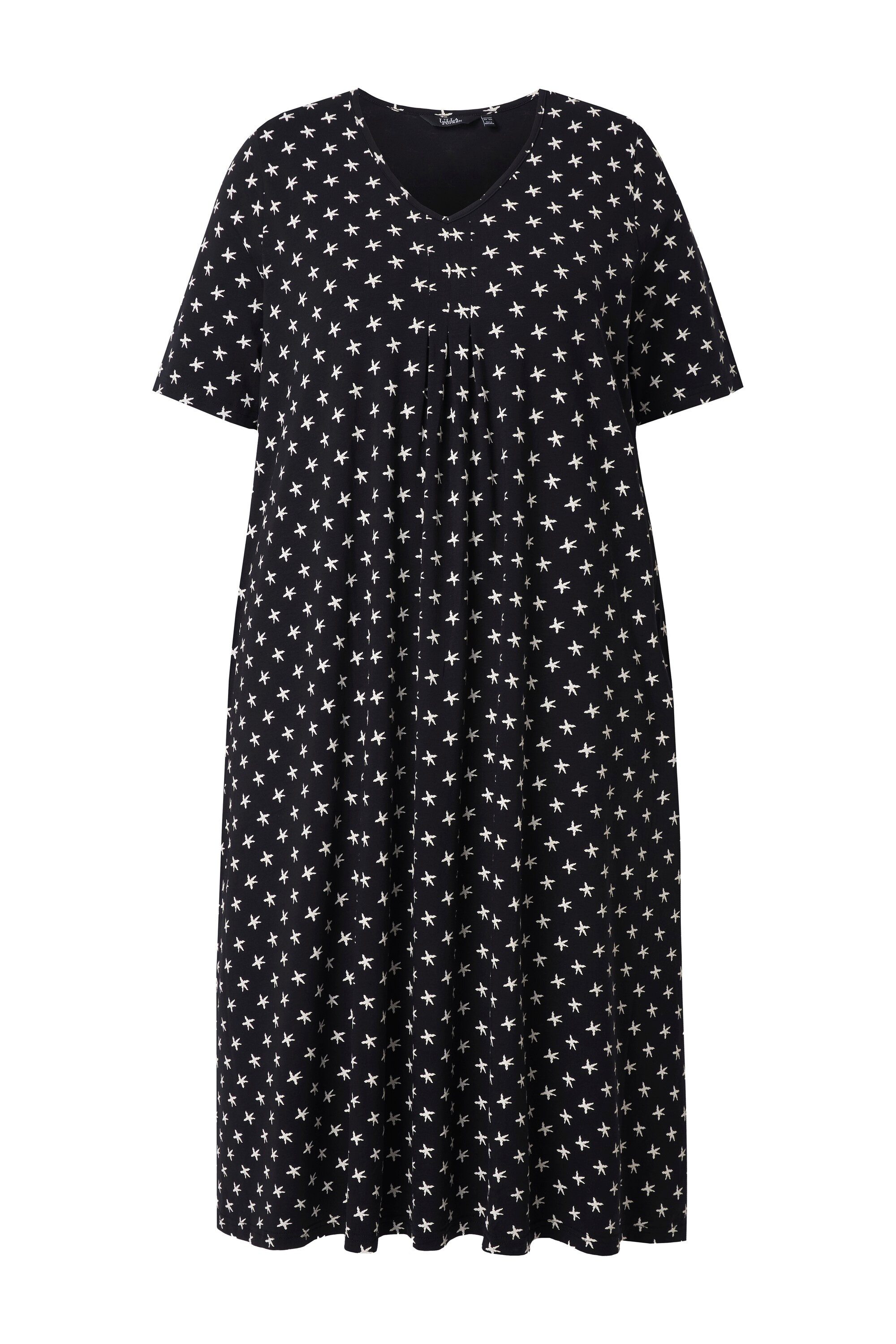 Jerseykleid Midikleid Sterne V-Ausschnitt Halbarm Taschen