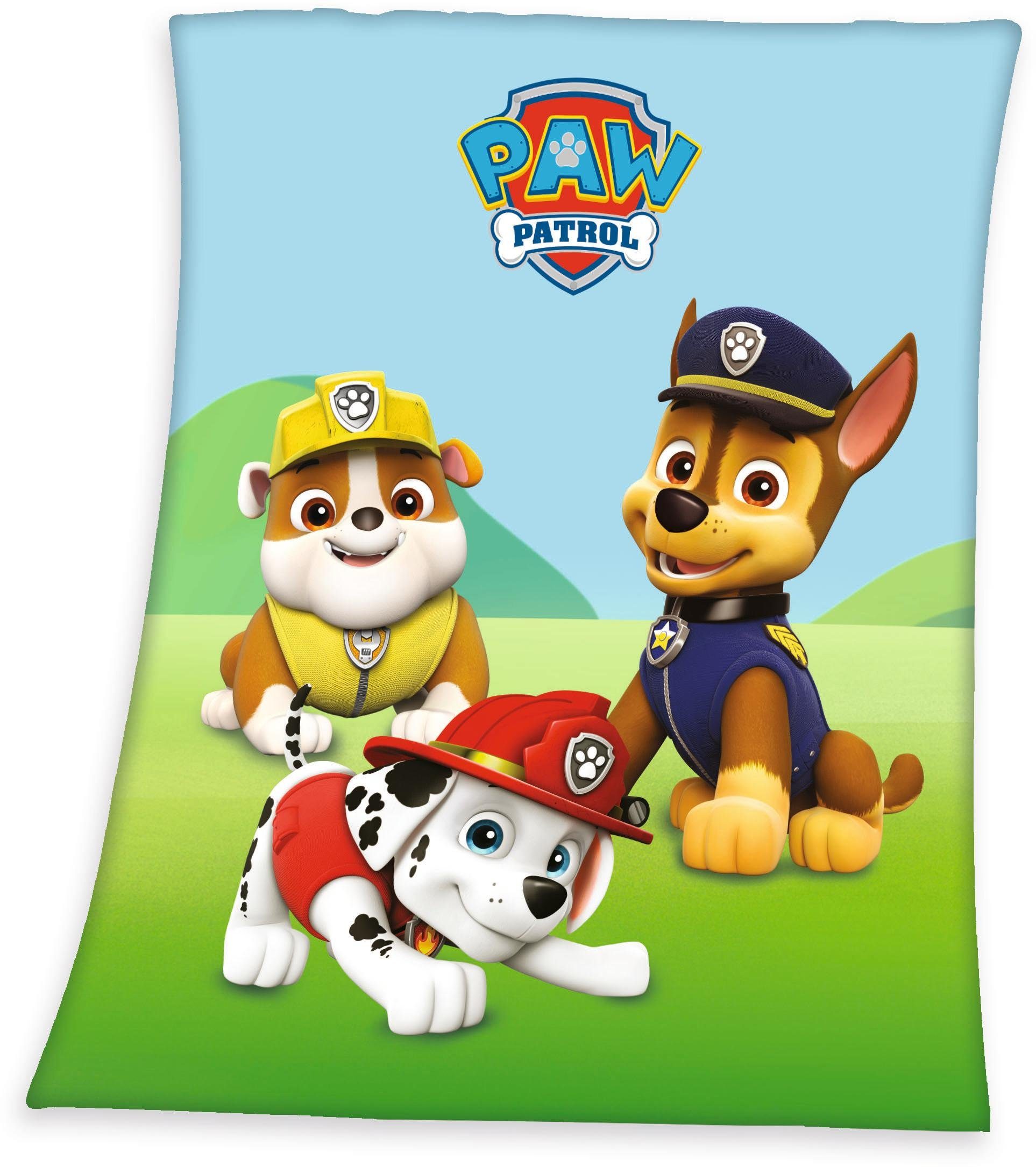 Kuscheldecke Paw mit PATROL, PAW Motiv, Kinderdecke Petrol,