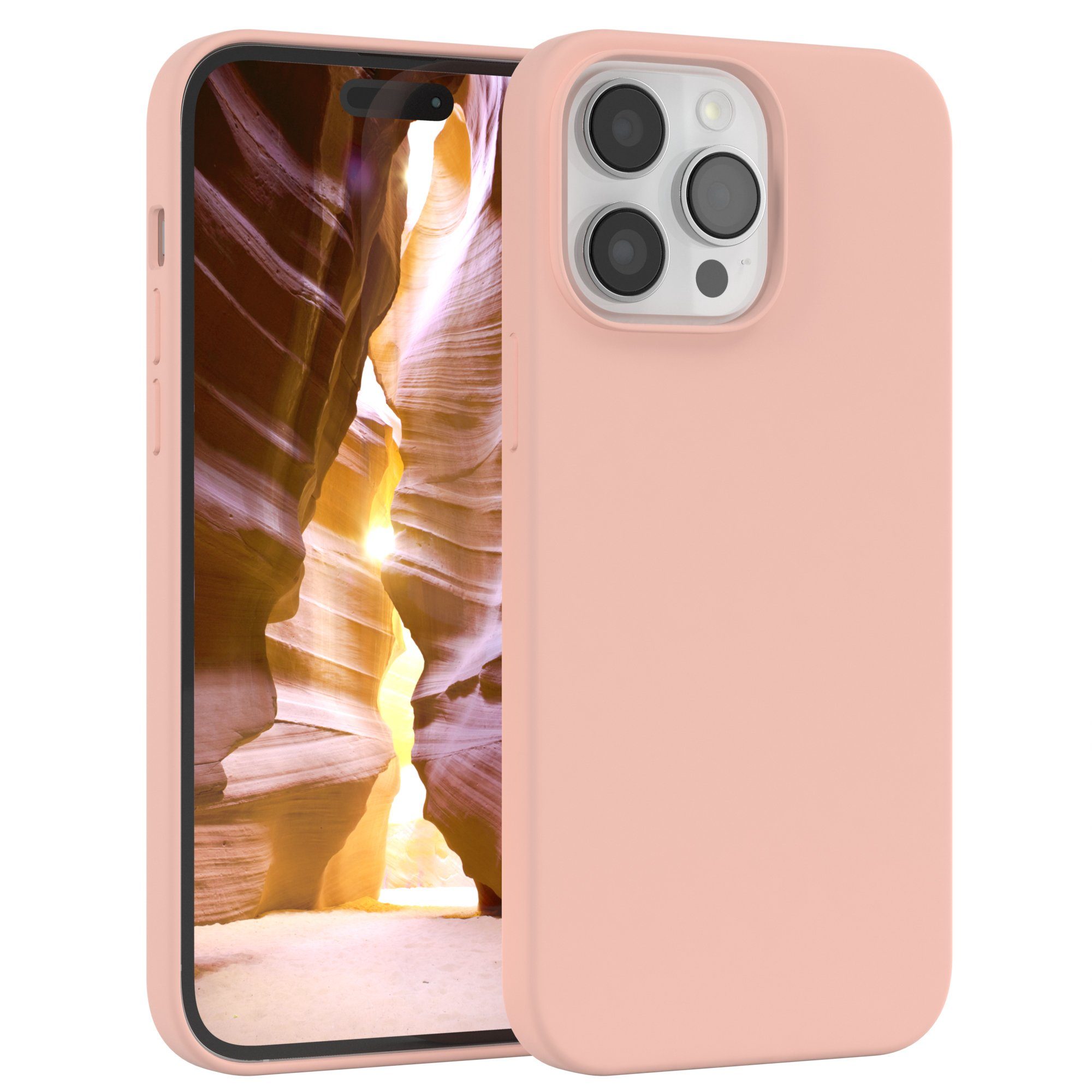 EAZY CASE Handyhülle Premium Silikon Case für Apple iPhone 14 Pro Max 6,7 Zoll, Silikon Schutzhülle mit Kameraschutz kratzfest Cover Rosa / Altrosa