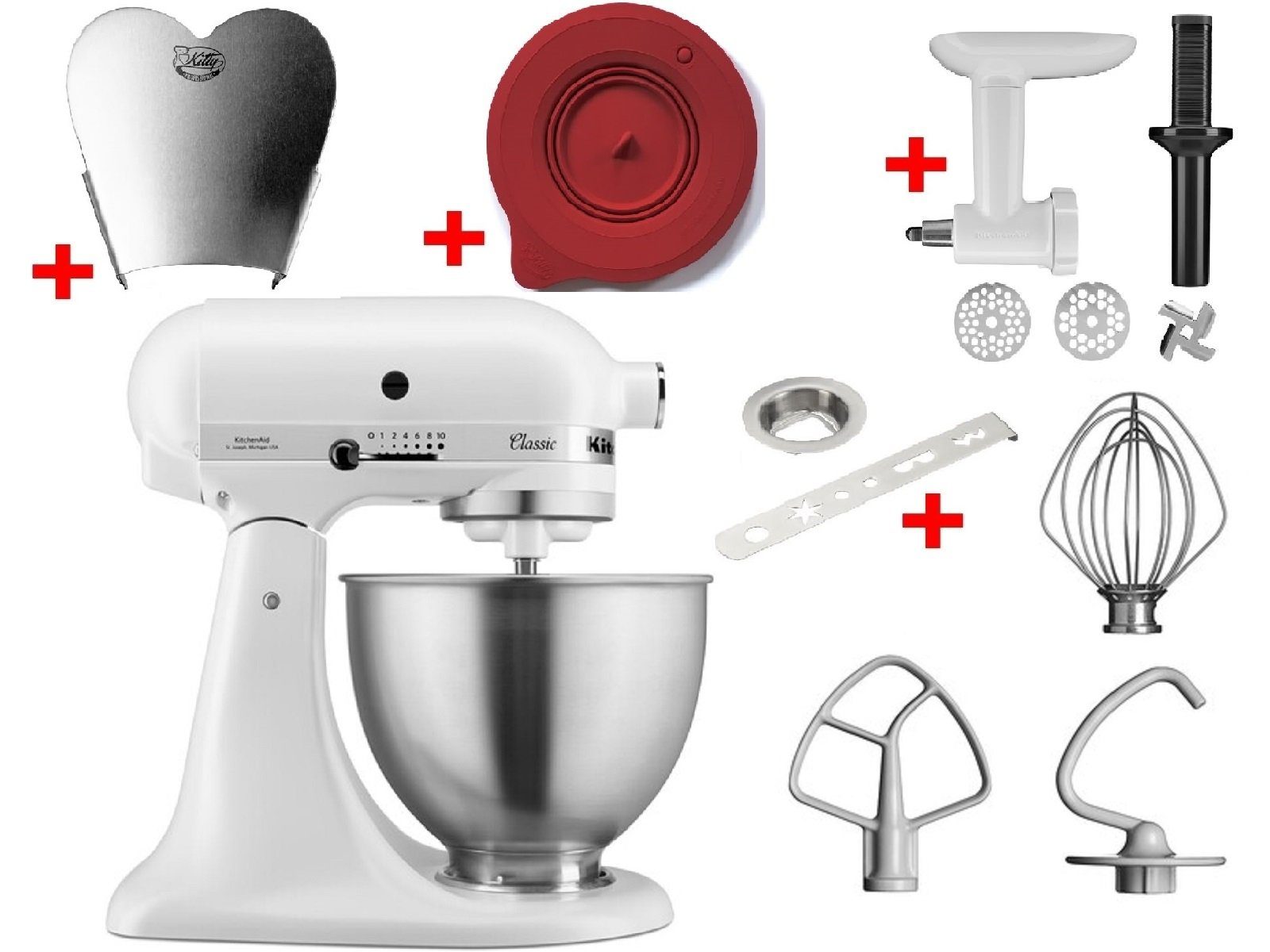 KitchenAid Küchenmaschine 5K45SSEWH l mit Zubehören, Sparset 275 4 W, Schüssel 4.3