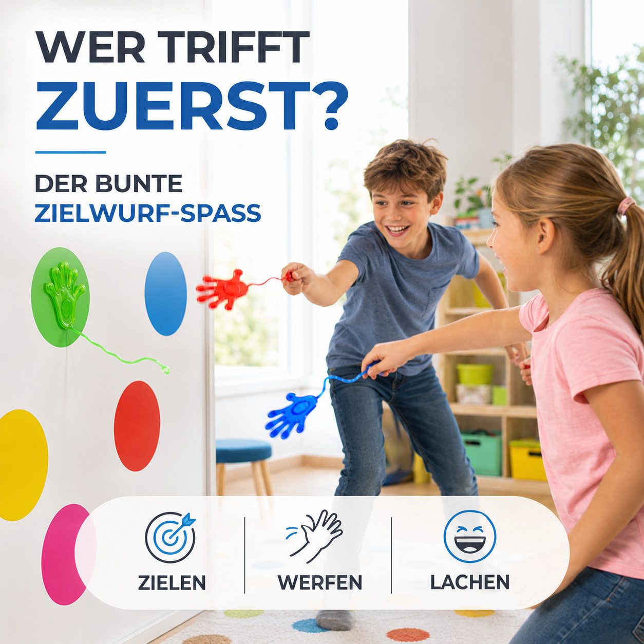 Kinderfreund® Lernspielzeug 12 bunte Klatschhände, dehnbare Glibberhände mit Fingerschlaufe (Packung, 12-St., 12x Glibberhand), Dehnbar bis 30 cm – Bild 4 von 5