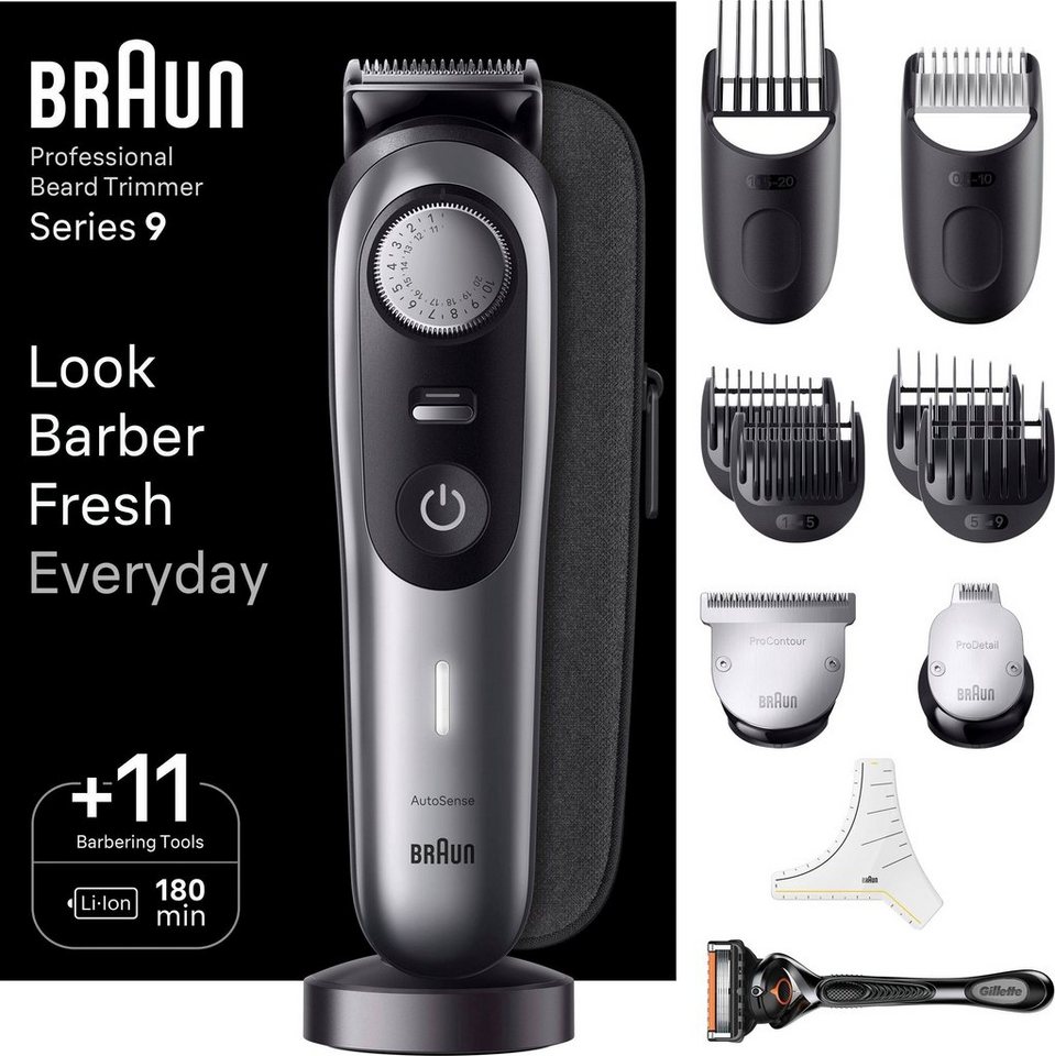 Braun Haarschneider Barttrimmer BT9440, 180 Min. kabellose Laufzeit,  Wasserdicht