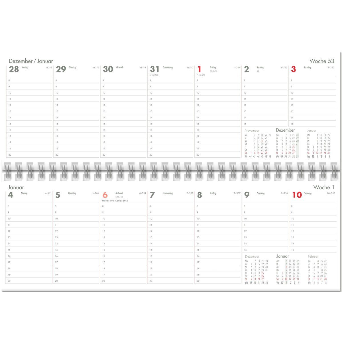 GÜSS Kalender Schreibtischkalender Querkalender 30x10cm 1 Woche/Seite Kalendarium 2027