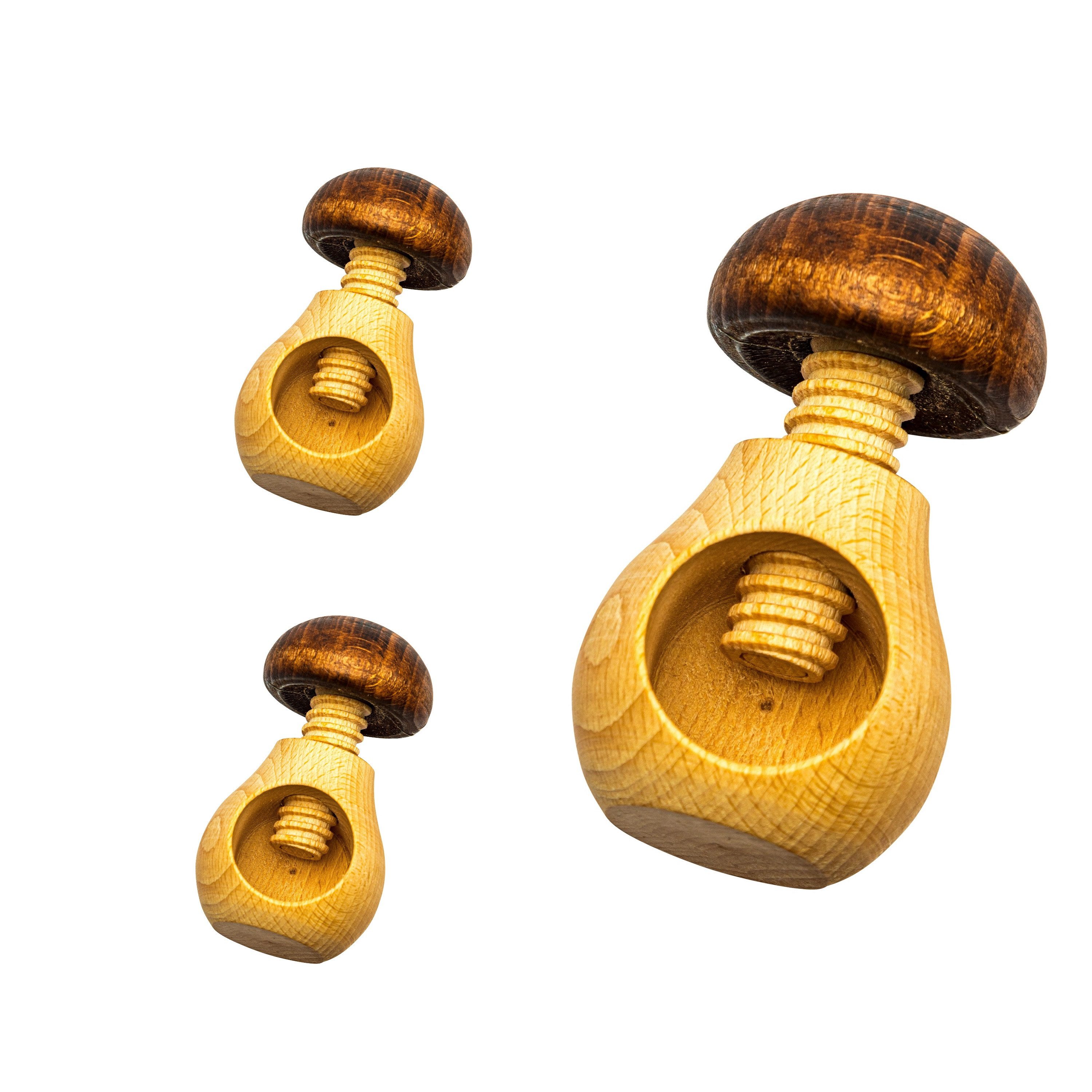 Neustanlo Nussknacker Nussknacker Pilz 3er Set mit Schraubgewinde aus Buchenholz, (3-tlg), Formschön, funktional, ideal für hartnäckige Nüsse