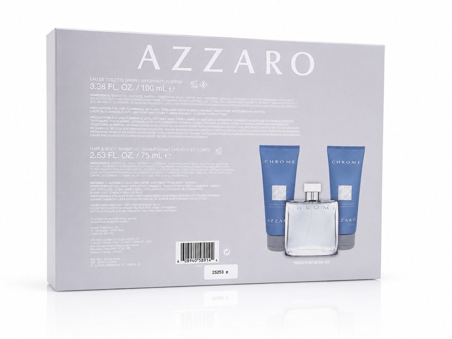 Azzaro Eau de Toilette Chrome Eau De Toilette 100ml & 2 x Hair & Body Shampoo 75ml Neu & Ovp