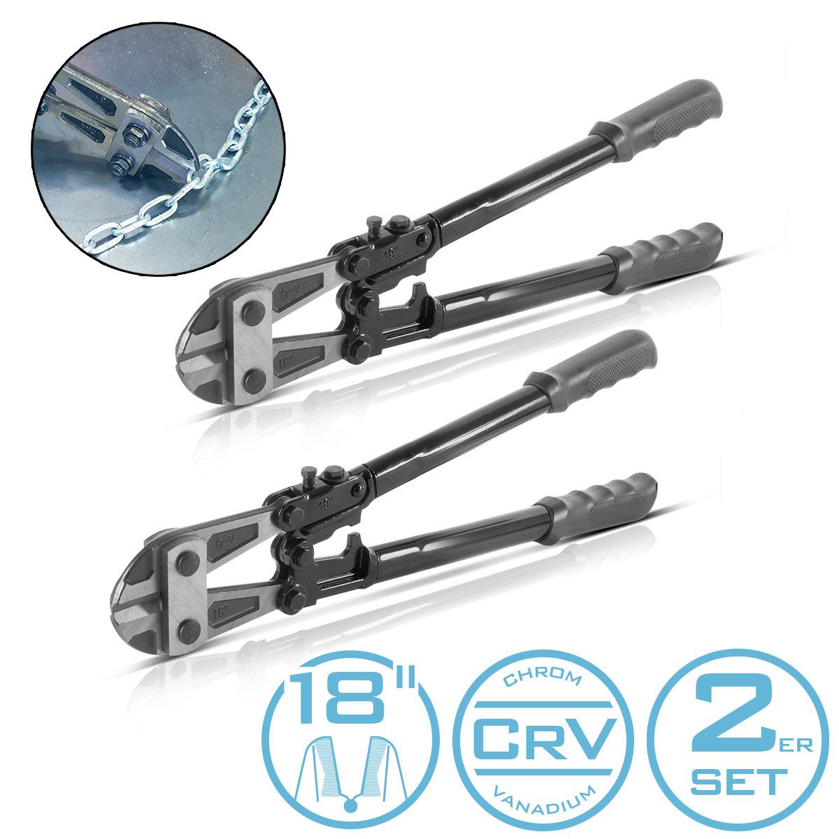 STAHLWERK Bolzenschneider Bolzenschneider 18 Zoll Chrom-Vanadium Profi-Bolzenschere 2er Set, (Packung), Stahlschneider, Mattenschneider