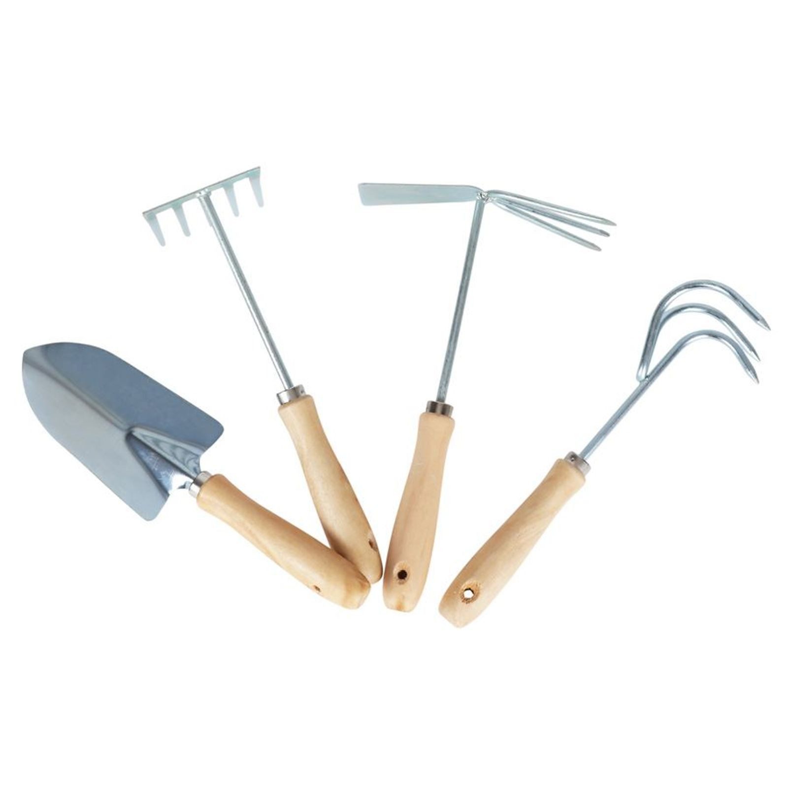 BURI Gartenrechen Gartengeräte-Set 4tlg. Blumenkelle Grubber Rechen Doppelhacke Garten