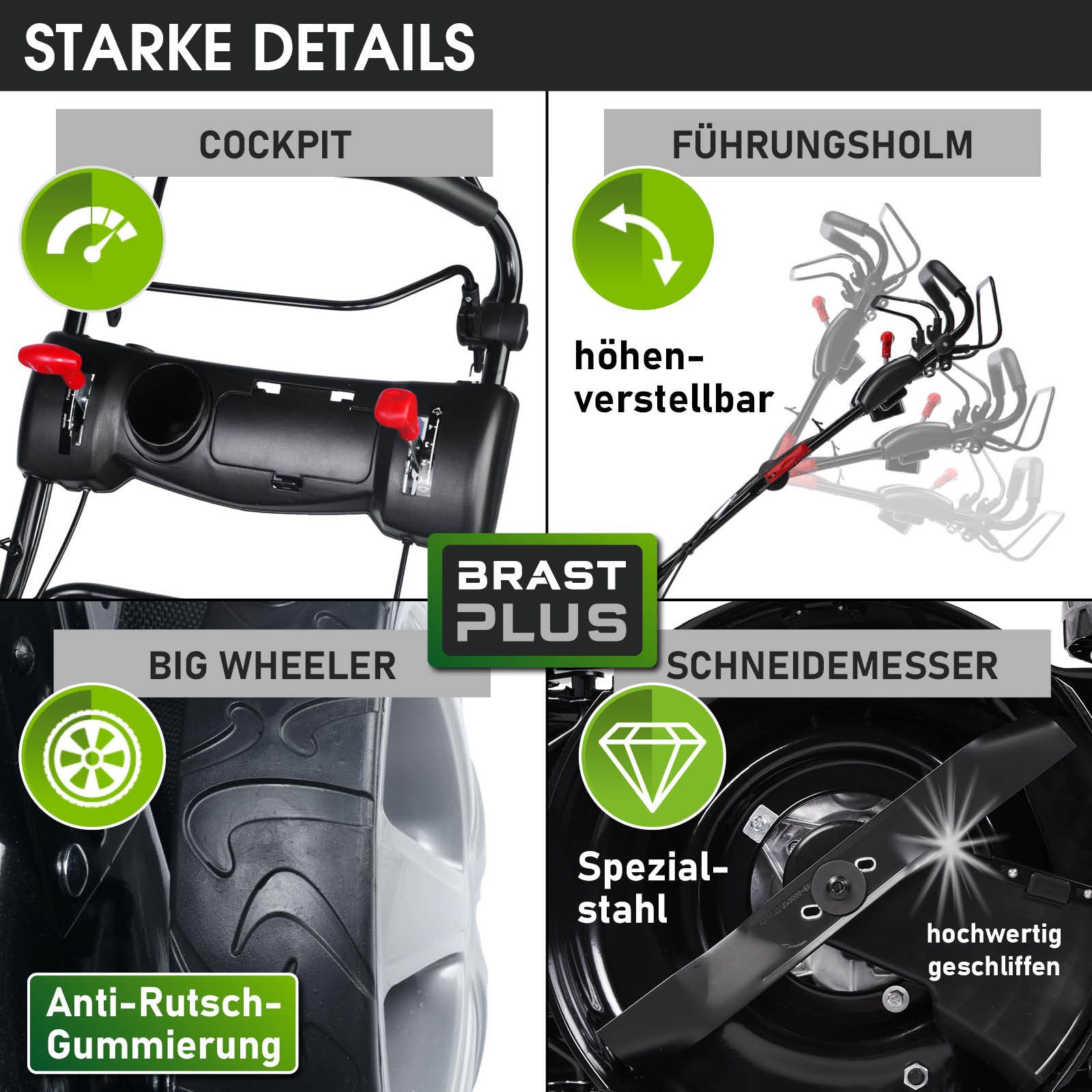 BRAST Benzinrasenmäher Trike mit Antrieb 5,2kW(7PS), 4 Takt OHV Motor, TÜV, 53 cm Schnittbreite, 30-80mm Schnitthöhe, 60L Fangkorb, Stahlgehäuse – Bild 5 von 5