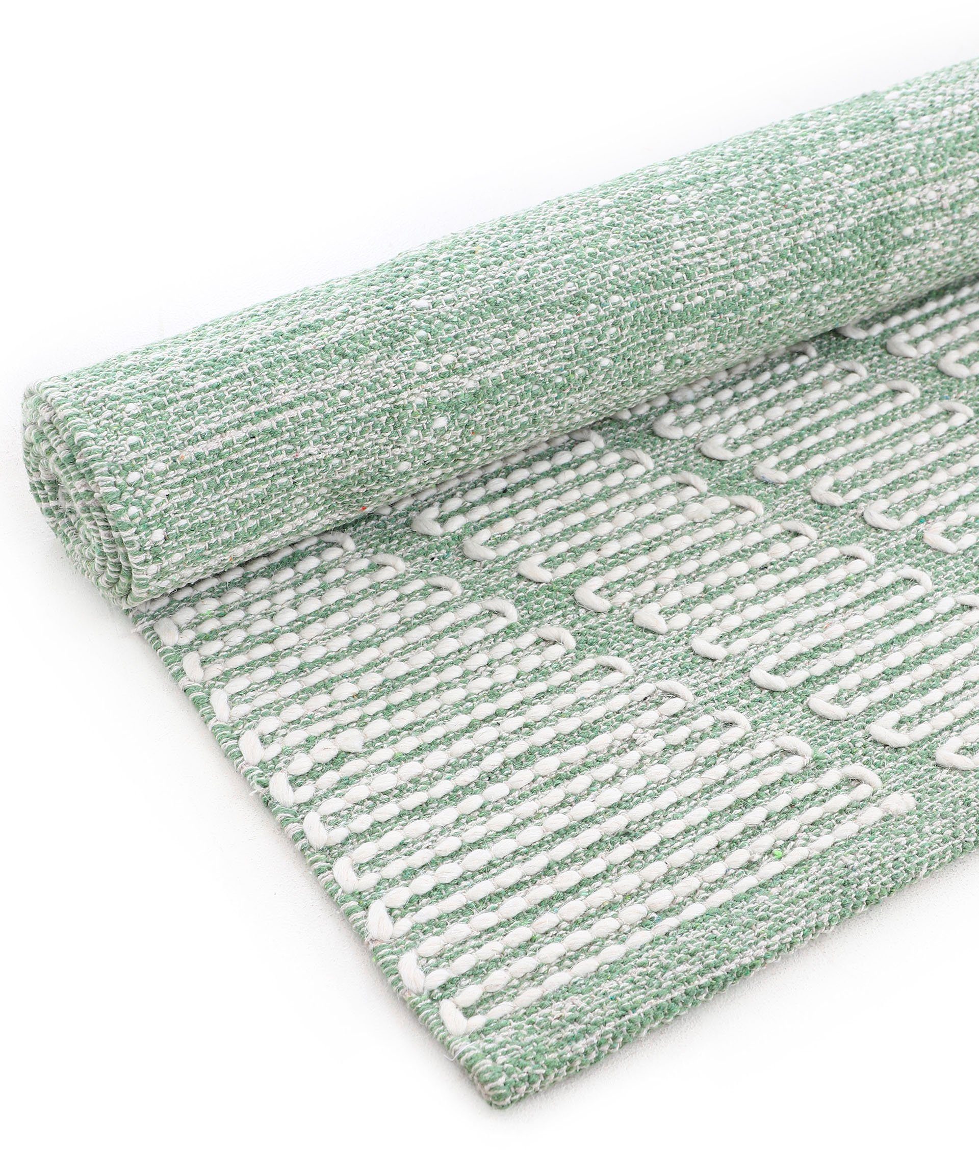Teppich Kelim Durry, carpetfine, rechteckig, mm, geometrisch, grün reine handgewebt, Hoch-Tief 5 Effekt, Handweb, Höhe: Baumwolle