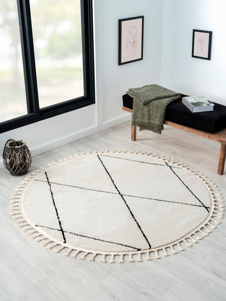 Hochflor-Teppich Moroccan Pattern, Myflair Möbel & Accessoires, rund, Höhe:  24 mm, modern, marokkanisches Design, Rauten Muster, weich durch Hochflor